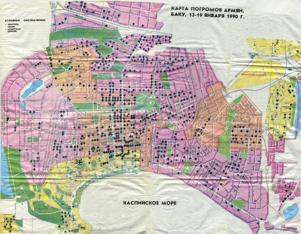 Map of Baku pogroms, January 1990 prepared by Irina Mosesova. Courtesy of KarabakhRecords.Info