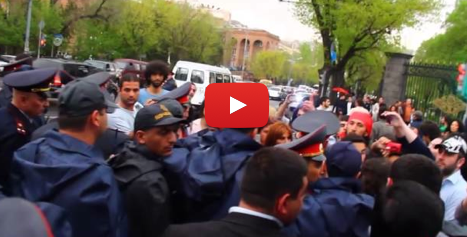 Activists taken into custody on Baghramyan Avenue.