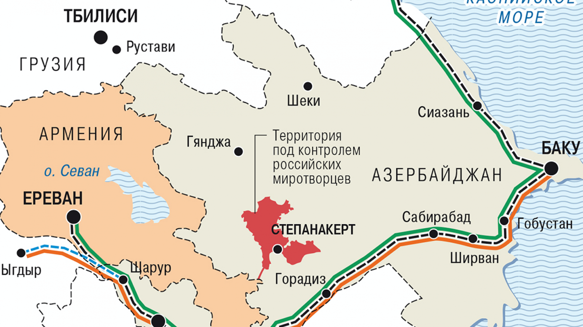 Russia's Kommersant Publishes Map of Armenia-Azerbaijan Transport Corridors