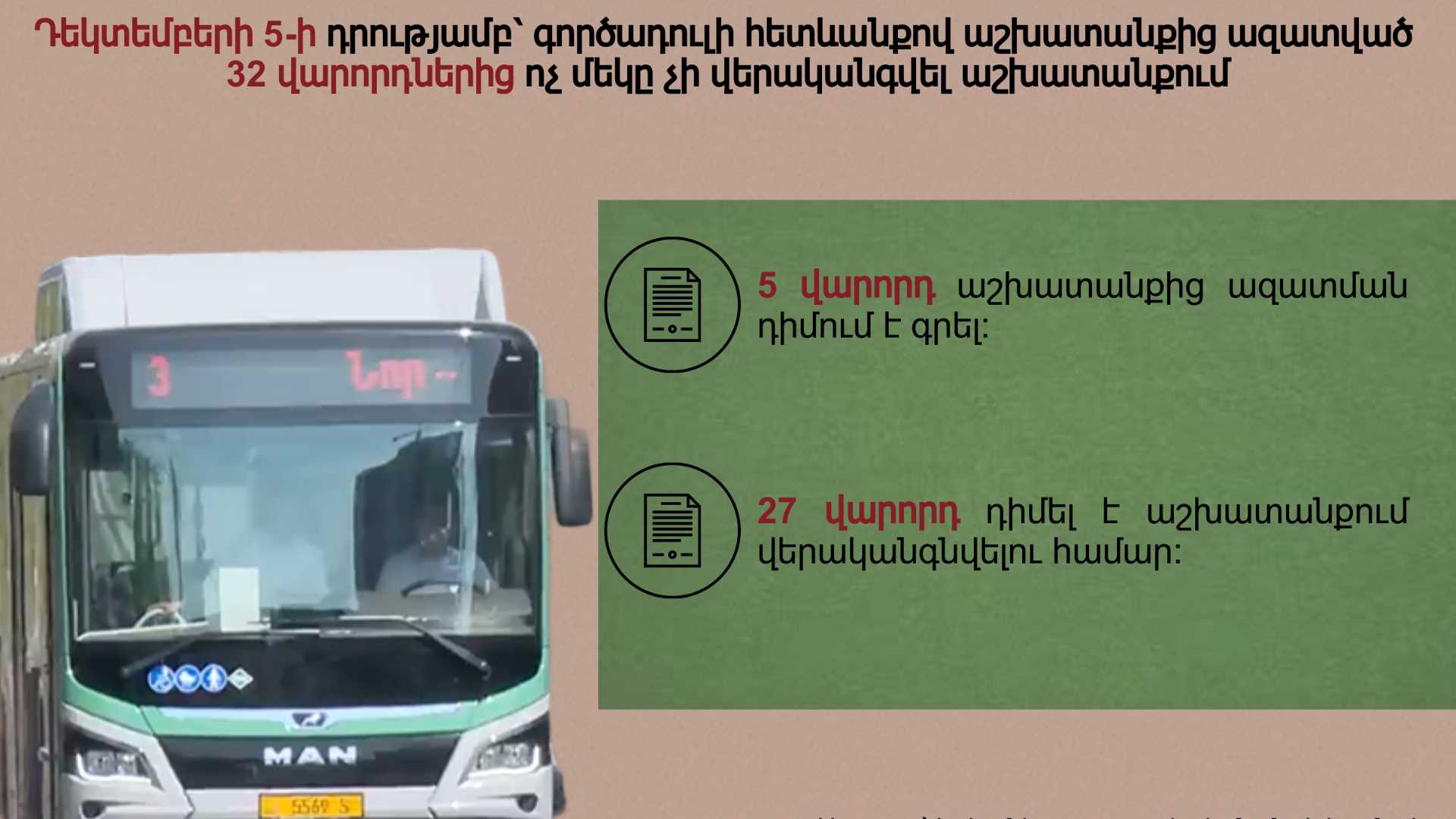 32 վարորդից ոչ ոք դեռ չի վերականգնվել աշխատանքի. 27-ի դիմումները քննարկվում են